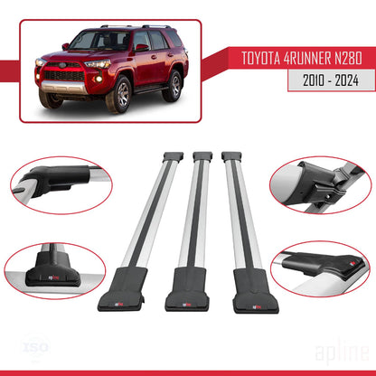 Compatible with Toyota 4Runner (N280) 2010-2024 Fly Model Car Roof Rack Cross Bar Grey Aluminium 3 Bars