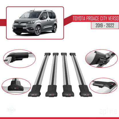 Compatible with Toyota Proace City Verso 2019-2022 Fly Model Car Roof Rack Cross Bar Grey Aluminium 4 Bars