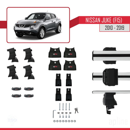 Compatible with Nissan Juke (F15) 2010-2019 ACE-4 Car Roof Rack Cross Bar Grey Aluminium 2 Bars
