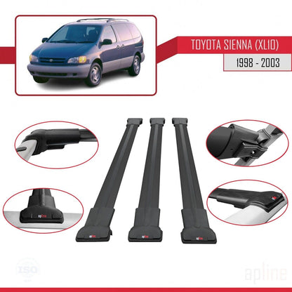 Compatible with Toyota Sienna (XL10) 1998-2003 Fly Model Car Roof Rack Cross Bar Black Aluminium 3 Bars
