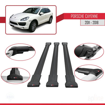 Compatible with Porsche Cayenne 2 (92A) 2011-2018 Fly Model Car Roof Rack Cross Bar Black Aluminium 3 Bars