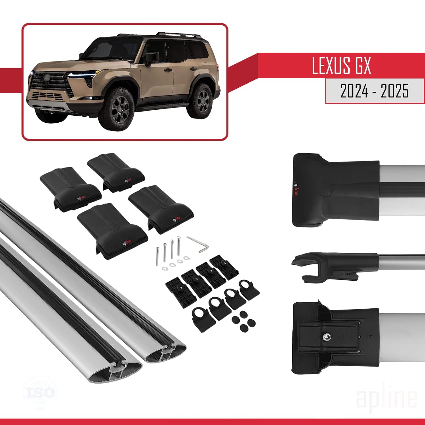 Compatible with Lexus GX 2024-2025 Fly Model Car Roof Rack Cross Bar Grey Aluminium 2 Bars