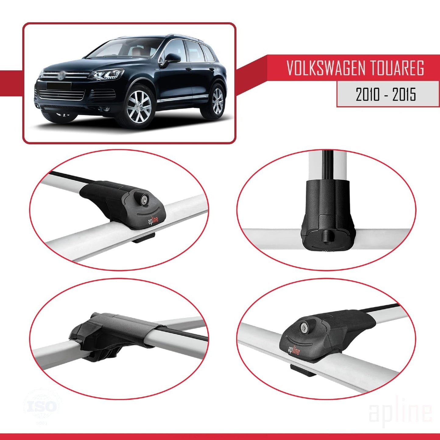 Compatible with Volkswagen Touareg 2 (7P) 2010-2015 ACE-1 Car Roof Rack Cross Bar Grey Aluminium 2 Bars