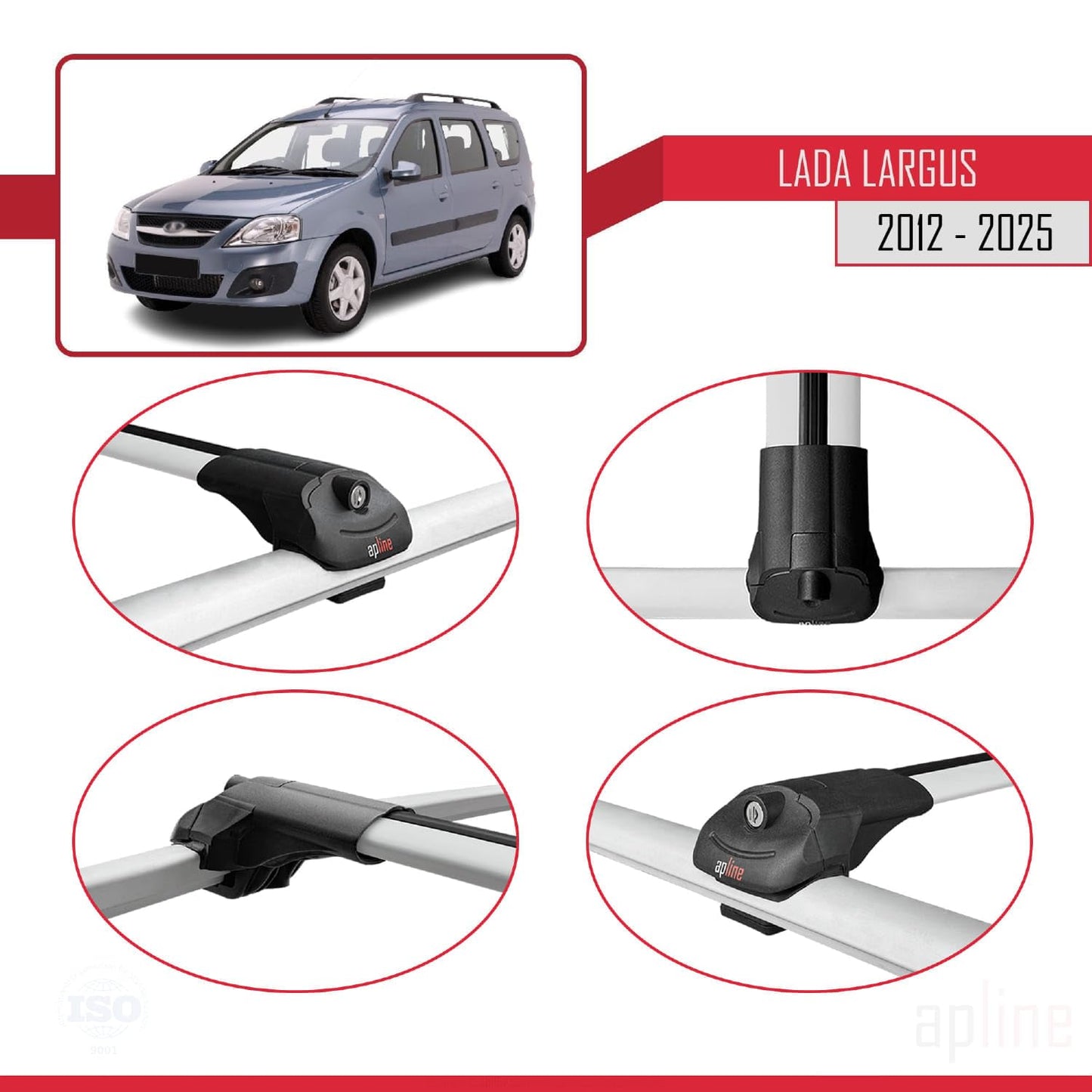 Compatible with Lada Largus 2012-2025 ACE-1 Car Roof Rack Cross Bar Grey Aluminium 2 Bars