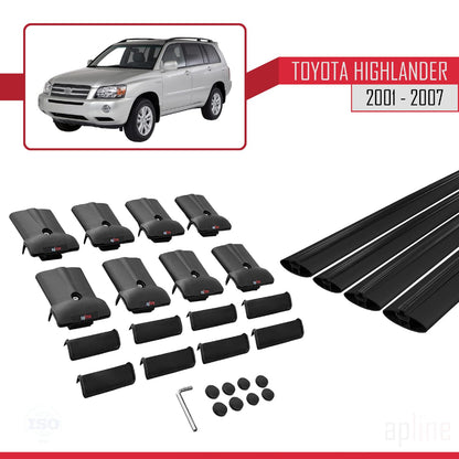 Compatible with Toyota Highlander 2001-2007 Fly Model Car Roof Rack Cross Bar Black Aluminium 4 Bars