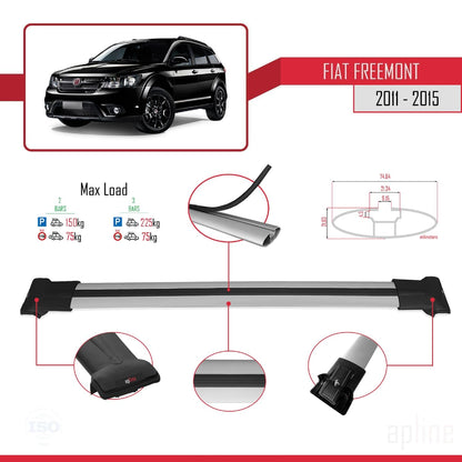 Compatible with Fiat Freemont 2011-2015 Fly Model Car Roof Rack Cross Bar Grey Aluminium 2 Bars