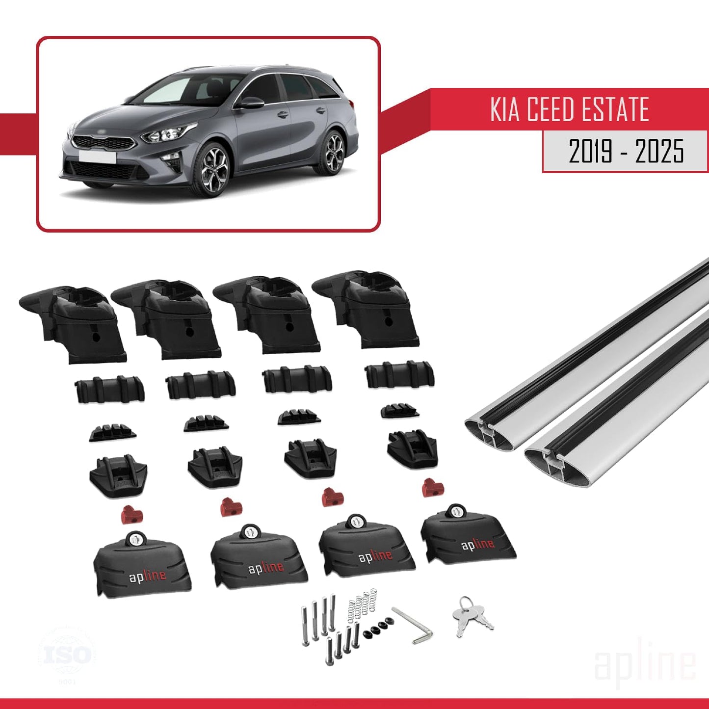 Compatible with Kia Ceed 3 (CD) SW 2019-2025 ACE-2 Car Roof Rack Cross Bar Grey Aluminium 2 Bars