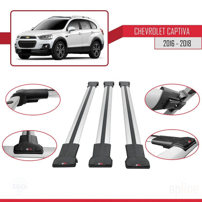 Compatible with Chevrolet Captiva 2016-2018 Fly Model Car Roof Rack Cross Bar Grey Aluminium 3 Bars