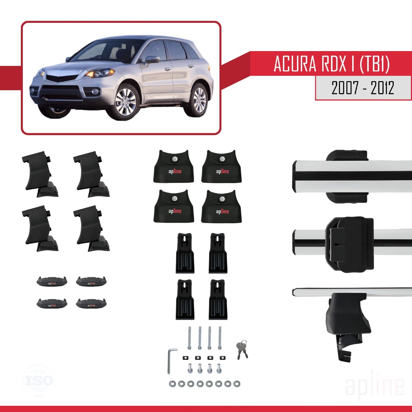 Compatible with Acura RDX (TB1/2) 2007-2012 ACE-4 Car Roof Rack Cross Bar Grey Aluminium 2 Bars