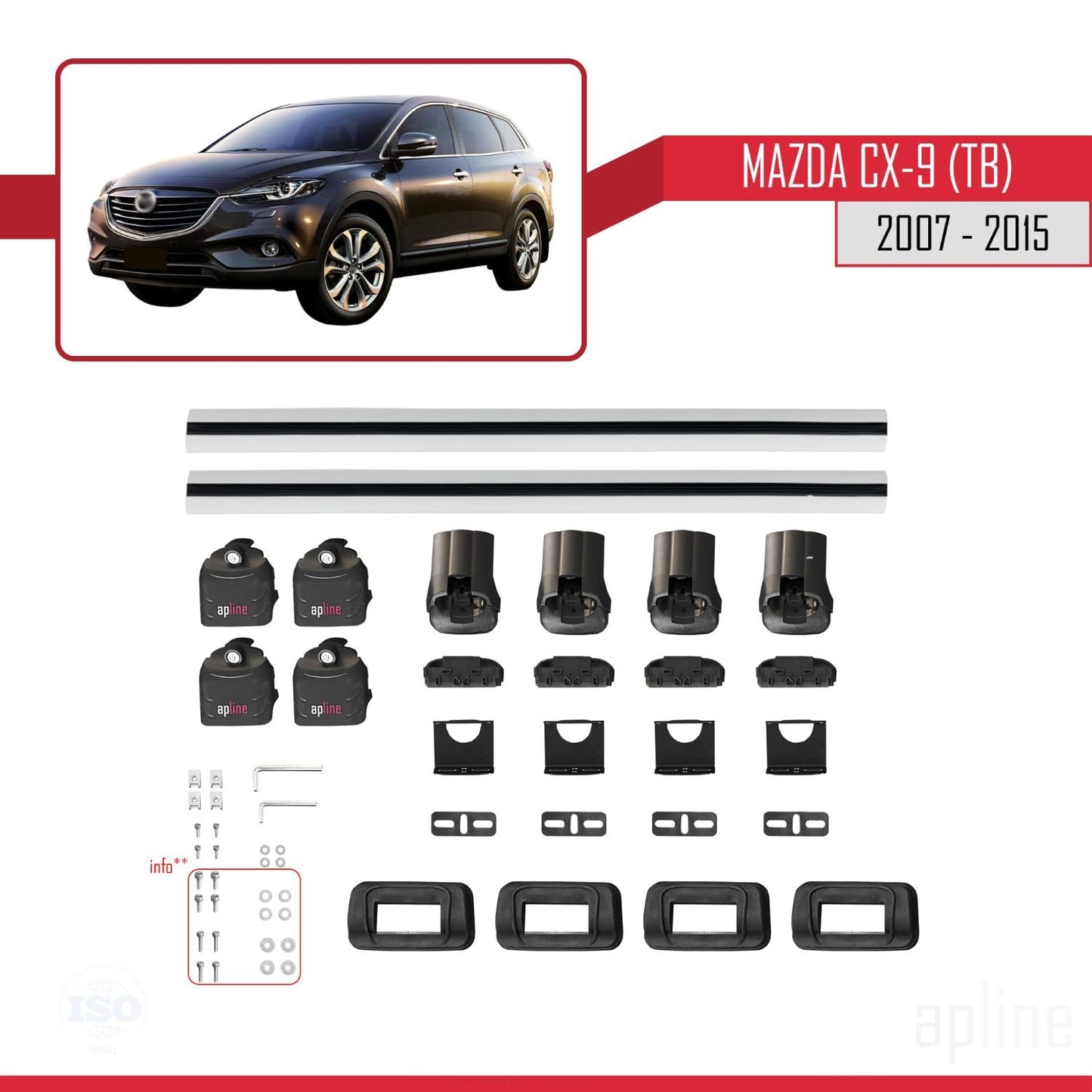 Compatible with Mazda CX-9 (TB) 2007-2015 ACE-3 Car Roof Rack Cross Bar Grey Aluminium 2 Bars