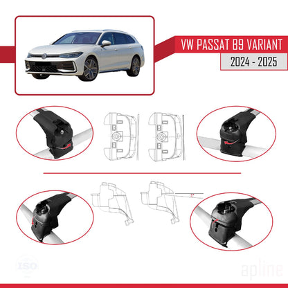 Compatible with VW Passat B9 Variant 2024-2025 ACE-2 Car Roof Rack Cross Bar Grey Aluminium 2 Bars