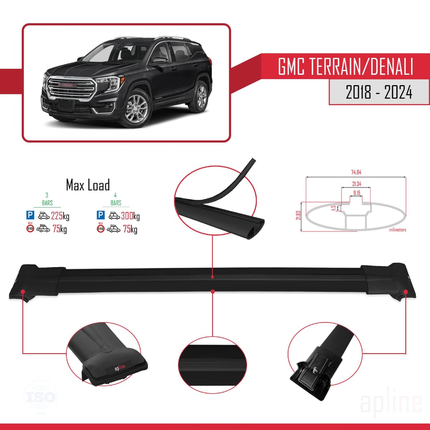 Compatible with Acura TSX Sport Wagon 2011-2014 Fly Model Car Roof Rack Cross Bar Black Aluminium 3 Bars