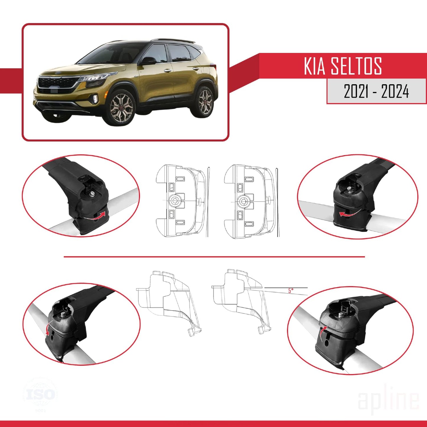 Compatible with Kia Seltos 2021-2024 ACE-2 Car Roof Rack Cross Bar Black Aluminium 2 Bars