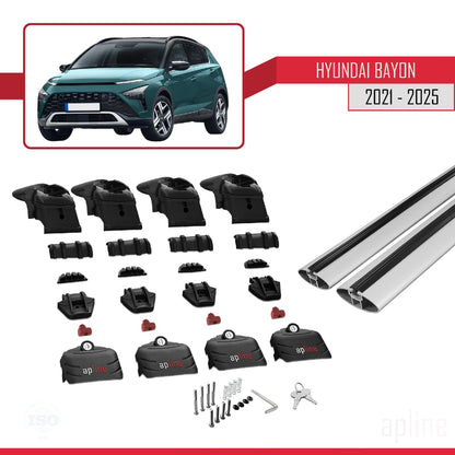 Compatible with Hyundai Bayon (BC3) 2021-2025 ACE-2 Car Roof Rack Cross Bar Grey Aluminium 2 Bars
