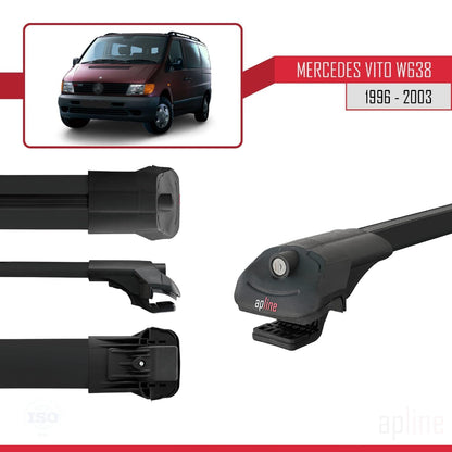 Compatible with Mercedes Vito (W638) 1996-2003 ACE-1 Car Roof Rack Cross Bar Black Aluminium 3 Bars