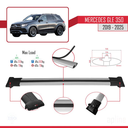 Compatible with Mercedes GLE Class 4 (V167) 2019-2025 Fly Model Car Roof Rack Cross Bar Grey Aluminium 3 Bars