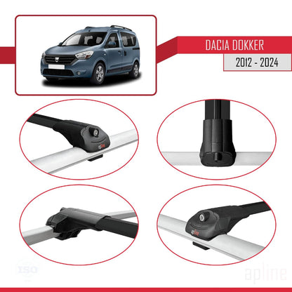 Compatible with Dacia Dokker (K67) 2012-2024 ACE-1 Car Roof Rack Cross Bar Black Aluminium 2 Bars