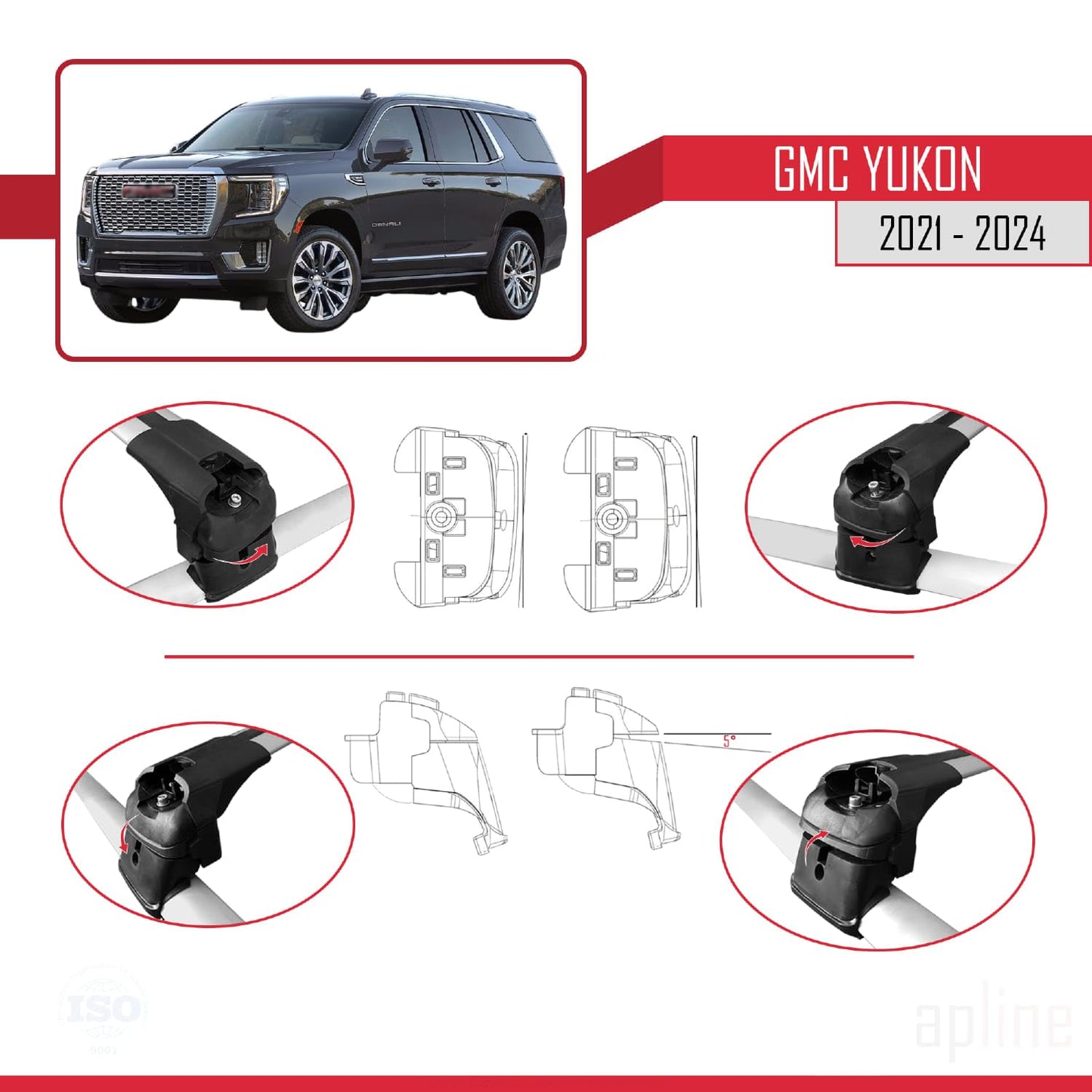 Compatible with GMC Yukon 2021-2024 ACE-2 Car Roof Rack Cross Bar Grey Aluminium 2 Bars