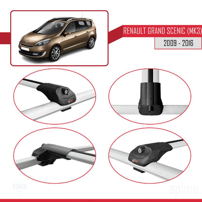 Compatible with Renault Grand Scenic 3 2009-2016 ACE-1 Car Roof Rack Cross Bar Grey Aluminium 3 Bars