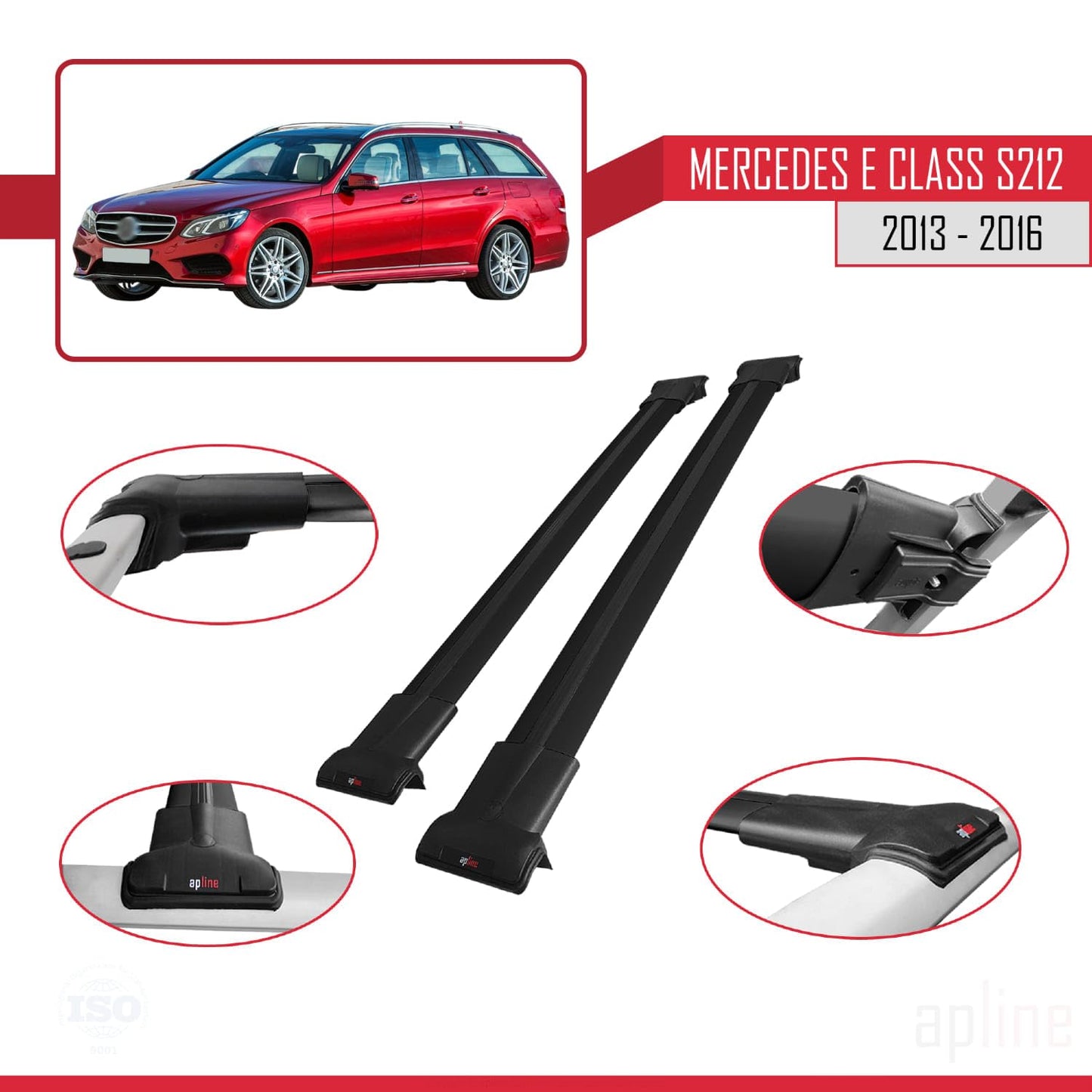 Compatible with Mercedes E Class S212 2013-2016 Fly Model Car Roof Rack Cross Bar Black Aluminium 2 Bars