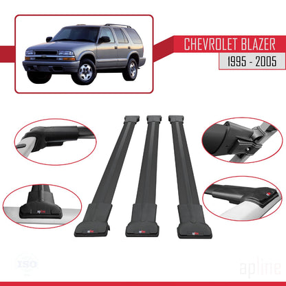 Compatible with Chevrolet Blazer 1995-2005 Fly Model Car Roof Rack Cross Bar Black Aluminium 3 Bars