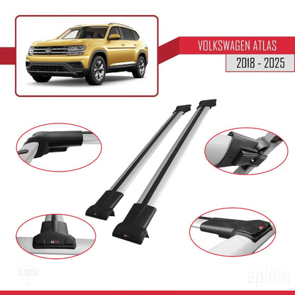 Compatible with Volkswagen Atlas (CA1) 2018-2025 Fly Model Car Roof Rack Cross Bar Grey Aluminium 2 Bars