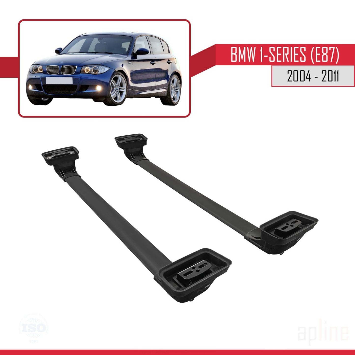 Compatible with BMW 1 Series (E87) 2004-2011 ACE-3 Car Roof Rack Cross Bar Black Aluminium 2 Bars