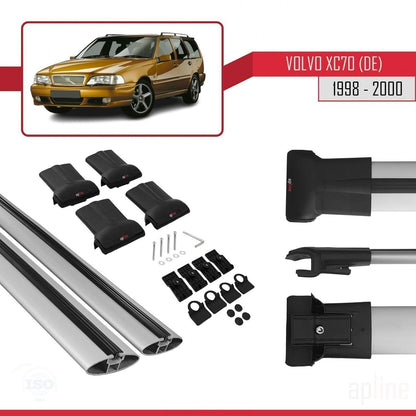Compatible with Volvo XC70 1998-2000 Fly Model Car Roof Rack Cross Bar Grey Aluminium 2 Bars