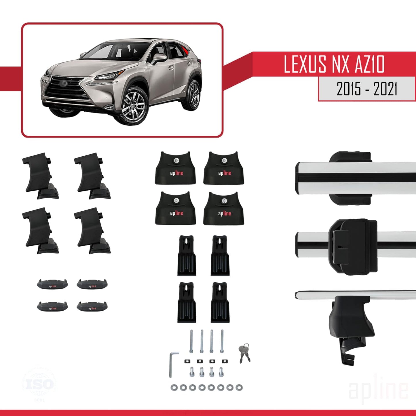 Compatible with Lexus NX (AZ10) 2015-2021 ACE-4 Car Roof Rack Cross Bar Grey Aluminium 2 Bars