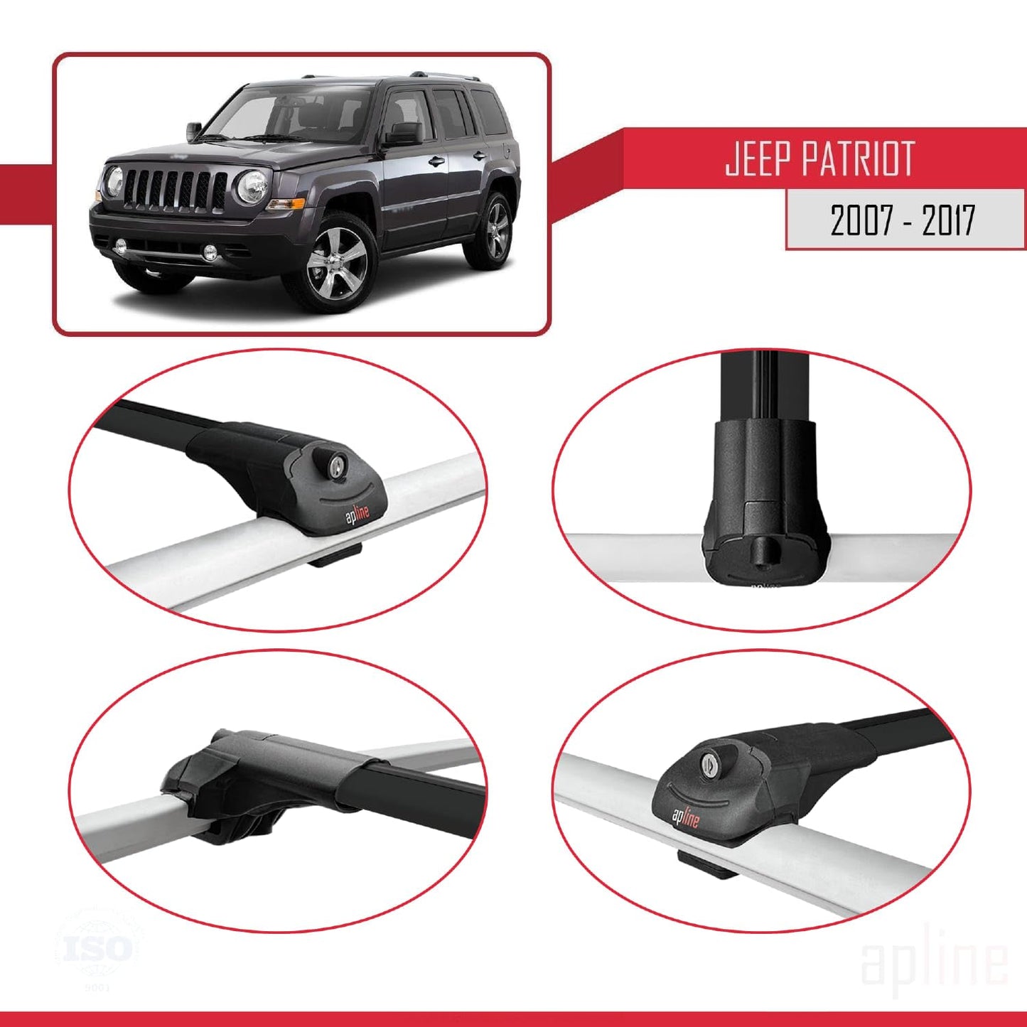 Compatible with Jeep Patriot 2007-2017 ACE-1 Car Roof Rack Cross Bar Black Aluminium 2 Bars