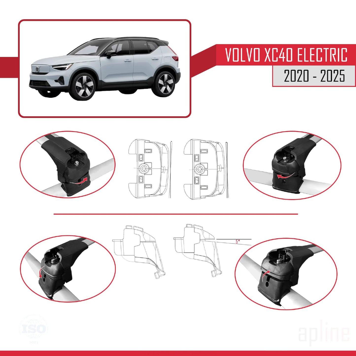 Compatible with Volvo XC40 (Elektrik) 2020-2025 ACE-2 Car Roof Rack Cross Bar Grey Aluminium 2 Bars