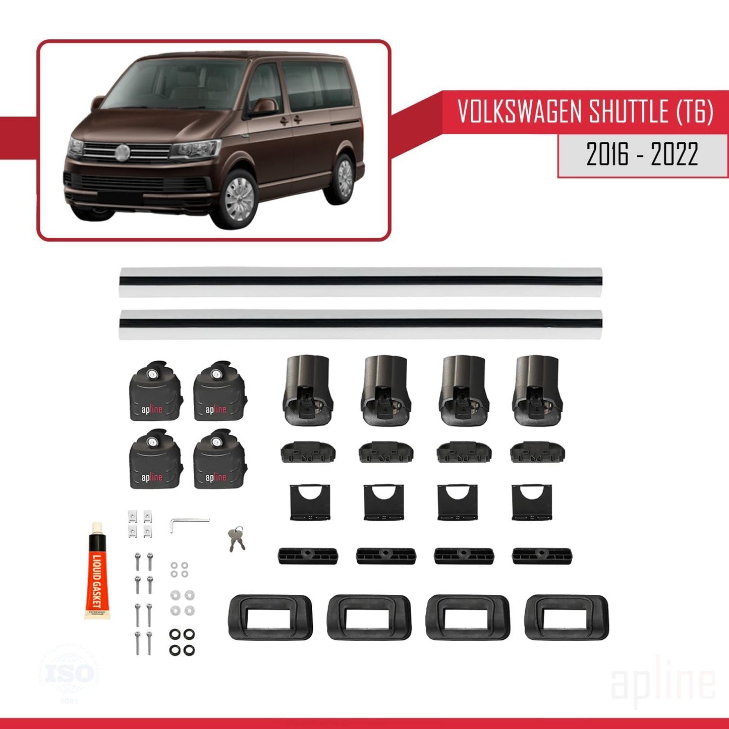 Compatible with Volkswagen Shuttle (T6) 2016-2022 ACE-3 Car Roof Rack Cross Bar Grey Aluminium 2 Bars