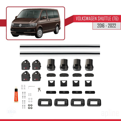 Compatible with Volkswagen Shuttle (T6) 2016-2022 ACE-3 Car Roof Rack Cross Bar Grey Aluminium 2 Bars