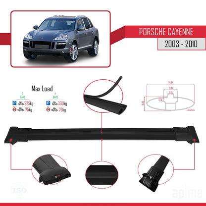 Compatible with Porsche Cayenne (9PA) 2003-2010 Fly Model Car Roof Rack Cross Bar Black Aluminium 3 Bars