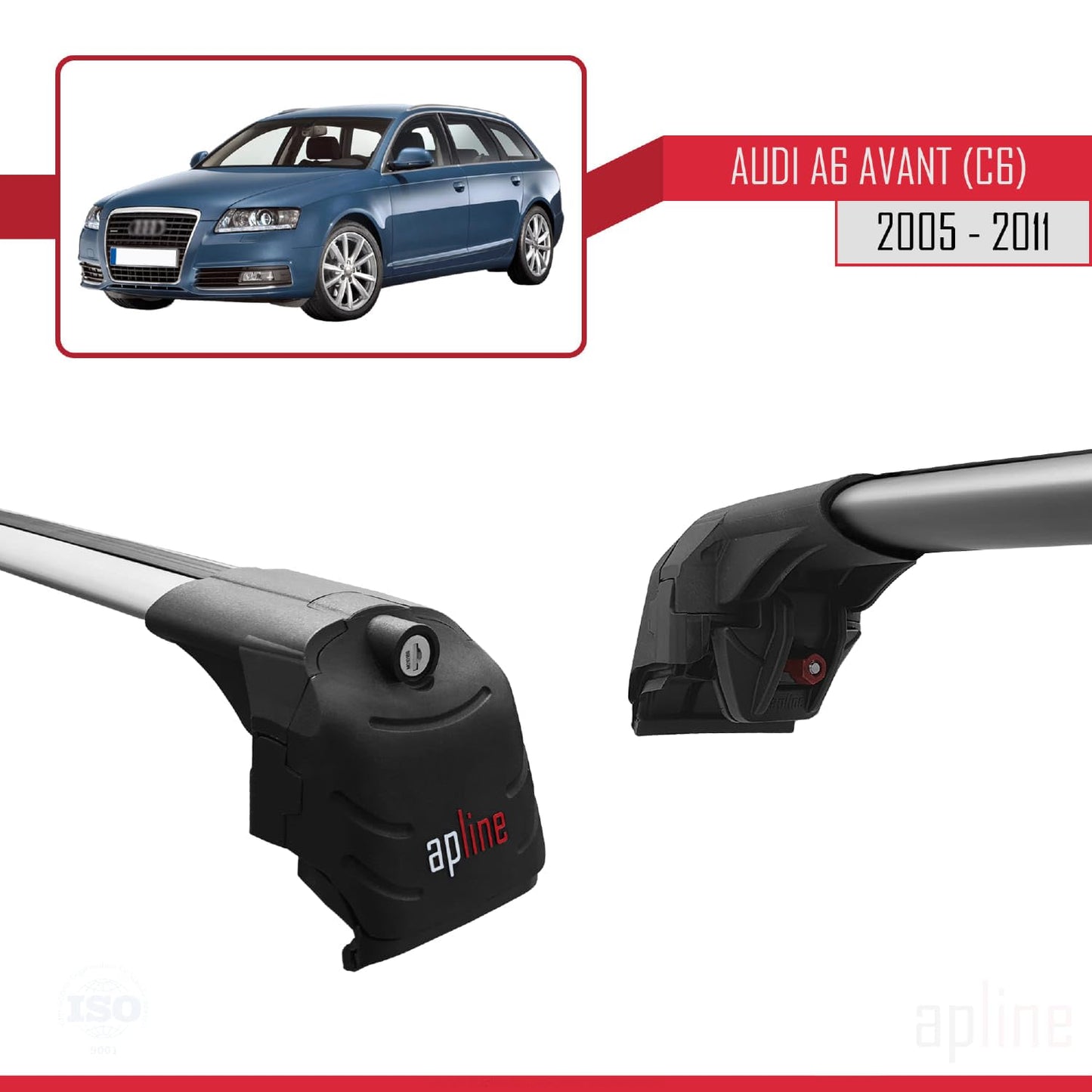 Compatible with Audi A6 (C6) Avant 2005-2011 ACE-2 Car Roof Rack Cross Bar Grey Aluminium 2 Bars