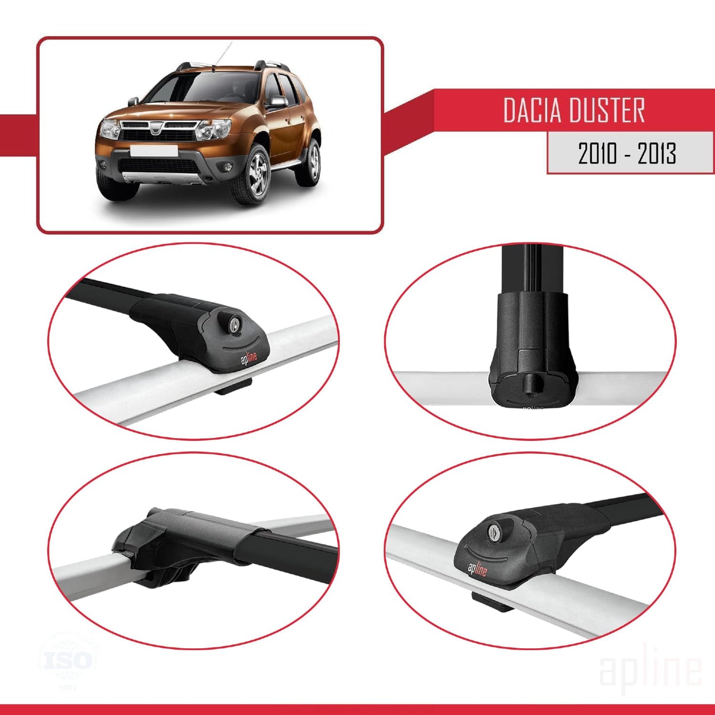 Compatible with Dacia Duster (HS) Pre-Facelift 2010-2013 ACE-1 Car Roof Rack Cross Bar Black Aluminium 3 Bars