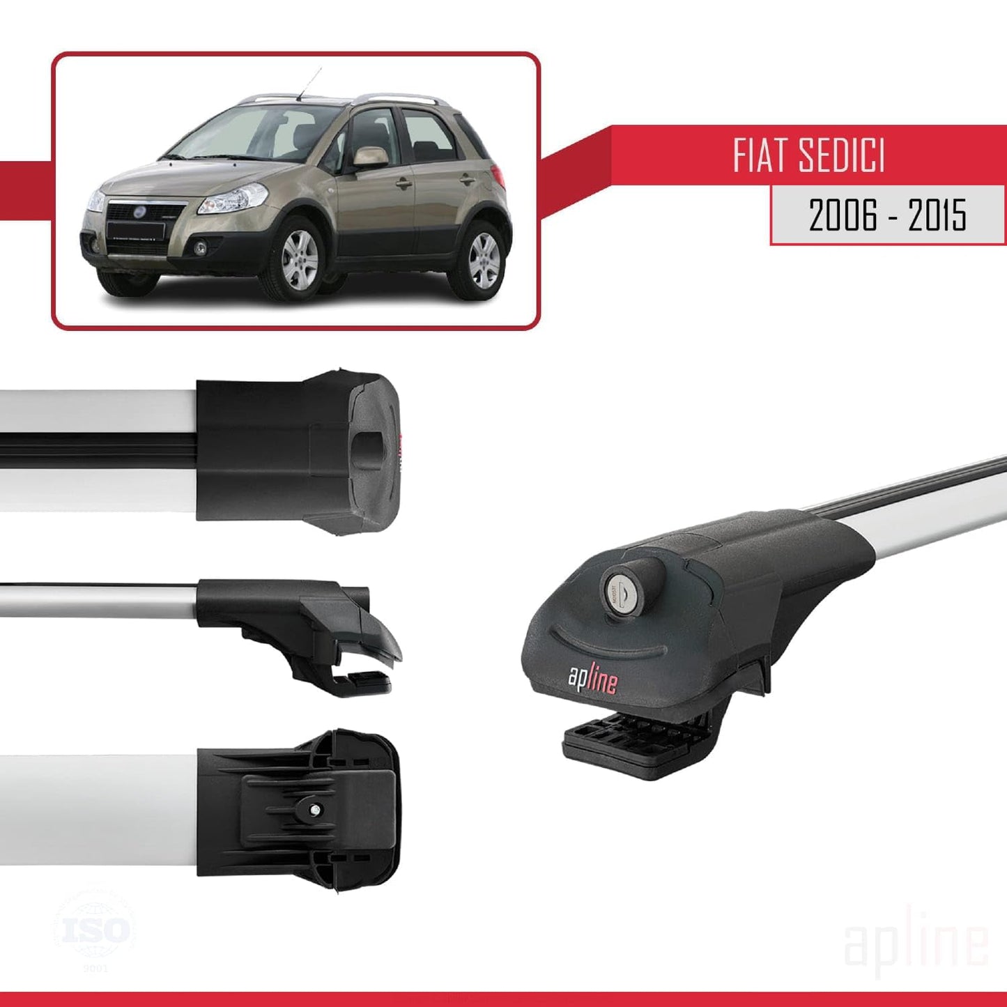 Compatible with Fiat Sedici 2006-2015 ACE-1 Car Roof Rack Cross Bar Grey Aluminium 2 Bars