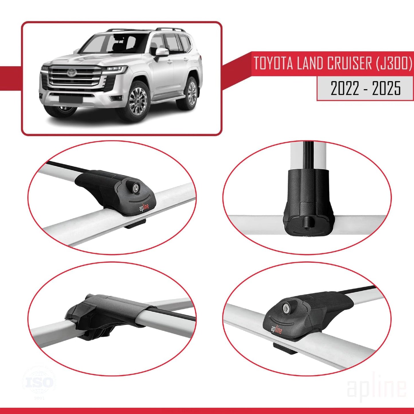 Compatible with Toyota Land Cruiser (J300) 2022-2025 ACE-1 Car Roof Rack Cross Bar Grey Aluminium 3 Bars