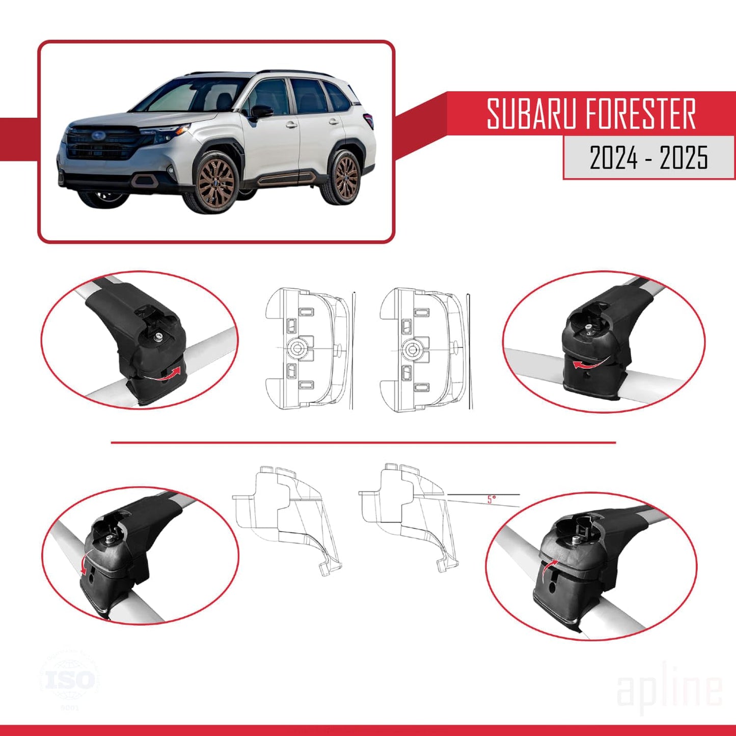 Compatible with Subaru Forester 2024-2025 ACE-2 Car Roof Rack Cross Bar Grey Aluminium 2 Bars