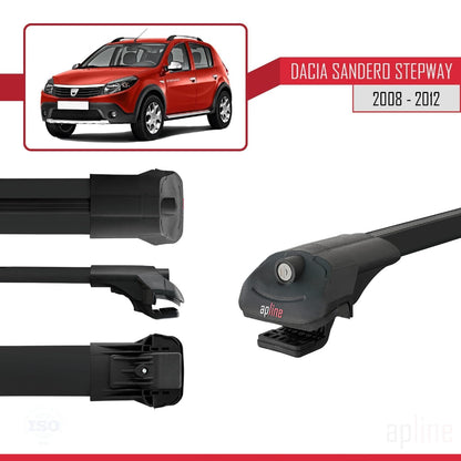 Compatible with Dacia Sandero Stepway 2008-2012 ACE-1 Car Roof Rack Cross Bar Black Aluminium 3 Bars