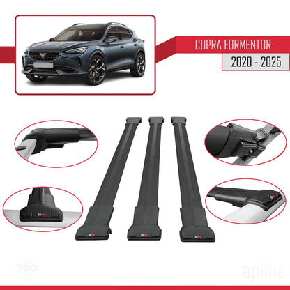Compatible with Cupra Formentor 2020-2025 Fly Model Car Roof Rack Cross Bar Black Aluminium 3 Bars