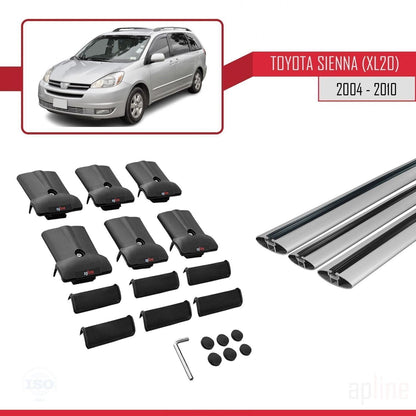 Compatible with Toyota Sienna 2 (XL20) 2004-2010 Fly Model Car Roof Rack Cross Bar Grey Aluminium 3 Bars