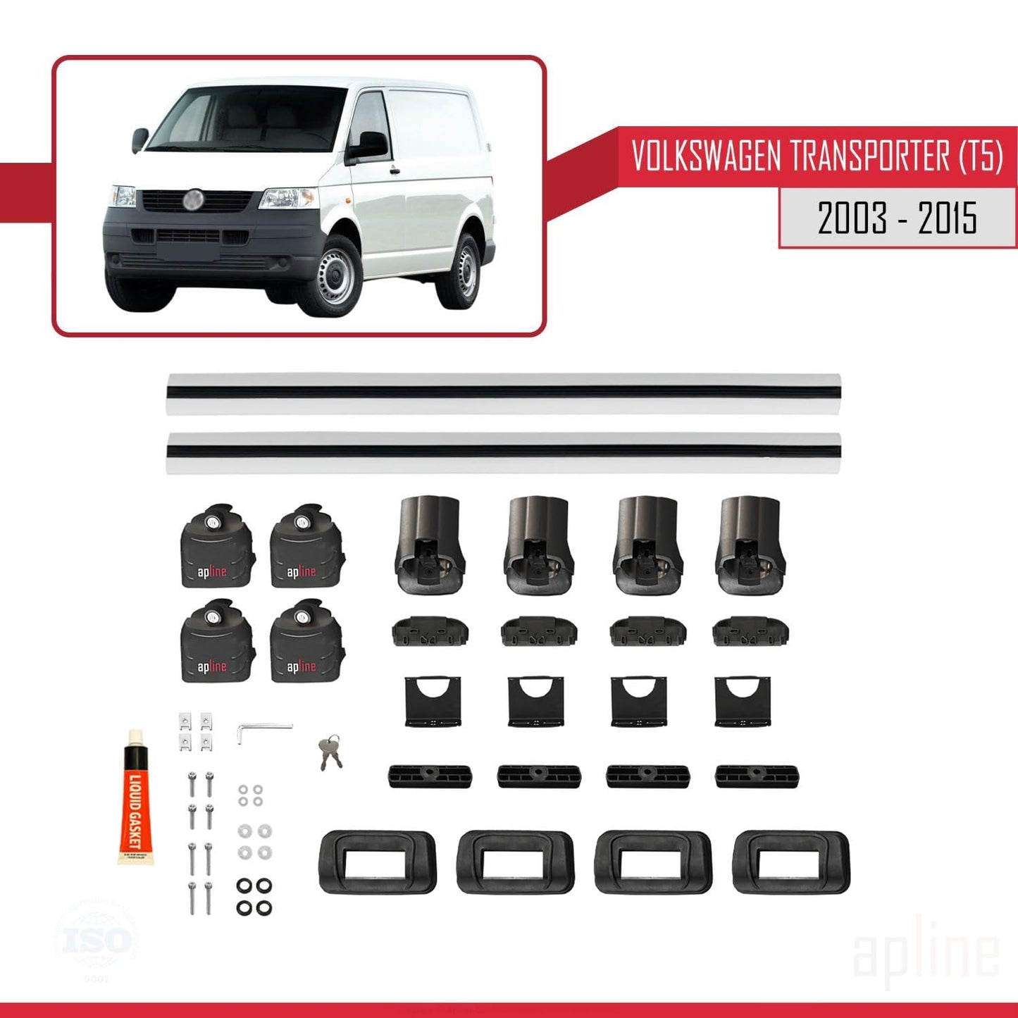 Compatible with Volkswagen Transporter (T5) 2003-2015 ACE-3 Car Roof Rack Cross Bar Grey Aluminium 2 Bars