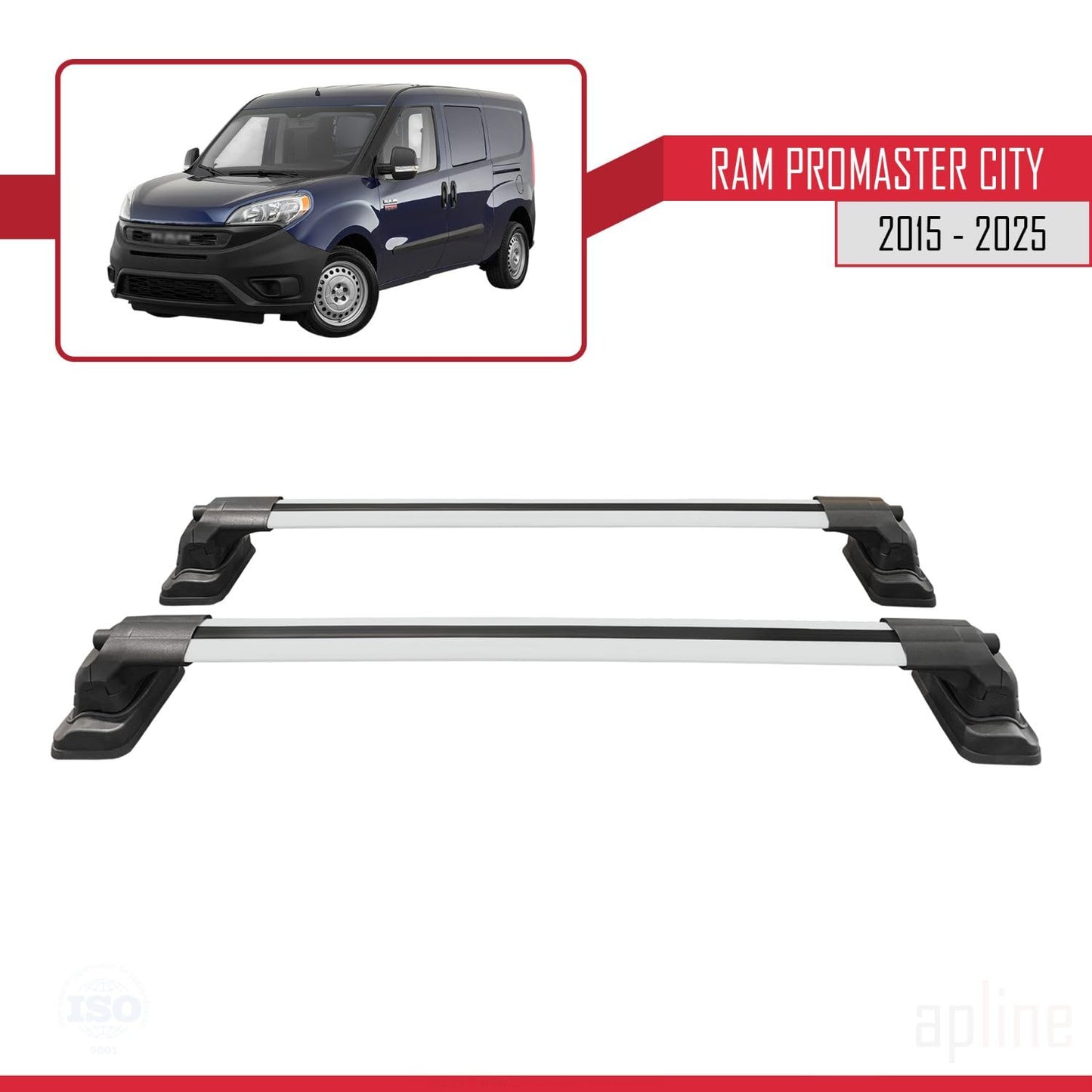 Compatible with Ram Promaster City 2015-2025 ACE-3 Car Roof Rack Cross Bar Grey Aluminium 2 Bars
