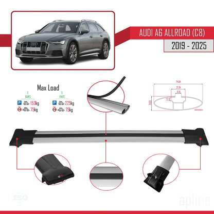 Compatible with Audi A6 (C8) Allroad 2019-2025 Fly Model Car Roof Rack Cross Bar Grey Aluminium 2 Bars