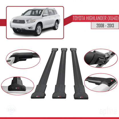 Compatible with Toyota Highlander (XU40) 2008-2013 Fly Model Car Roof Rack Cross Bar Black Aluminium 3 Bars