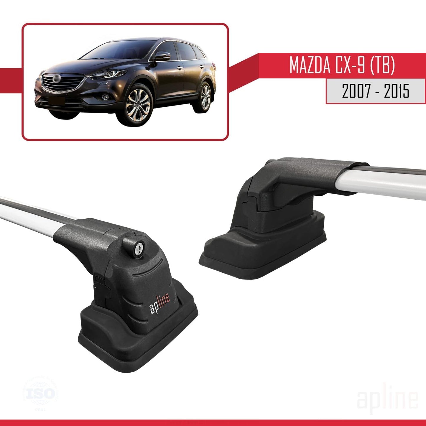 Compatible with Mazda CX-9 (TB) 2007-2015 ACE-3 Car Roof Rack Cross Bar Grey Aluminium 2 Bars