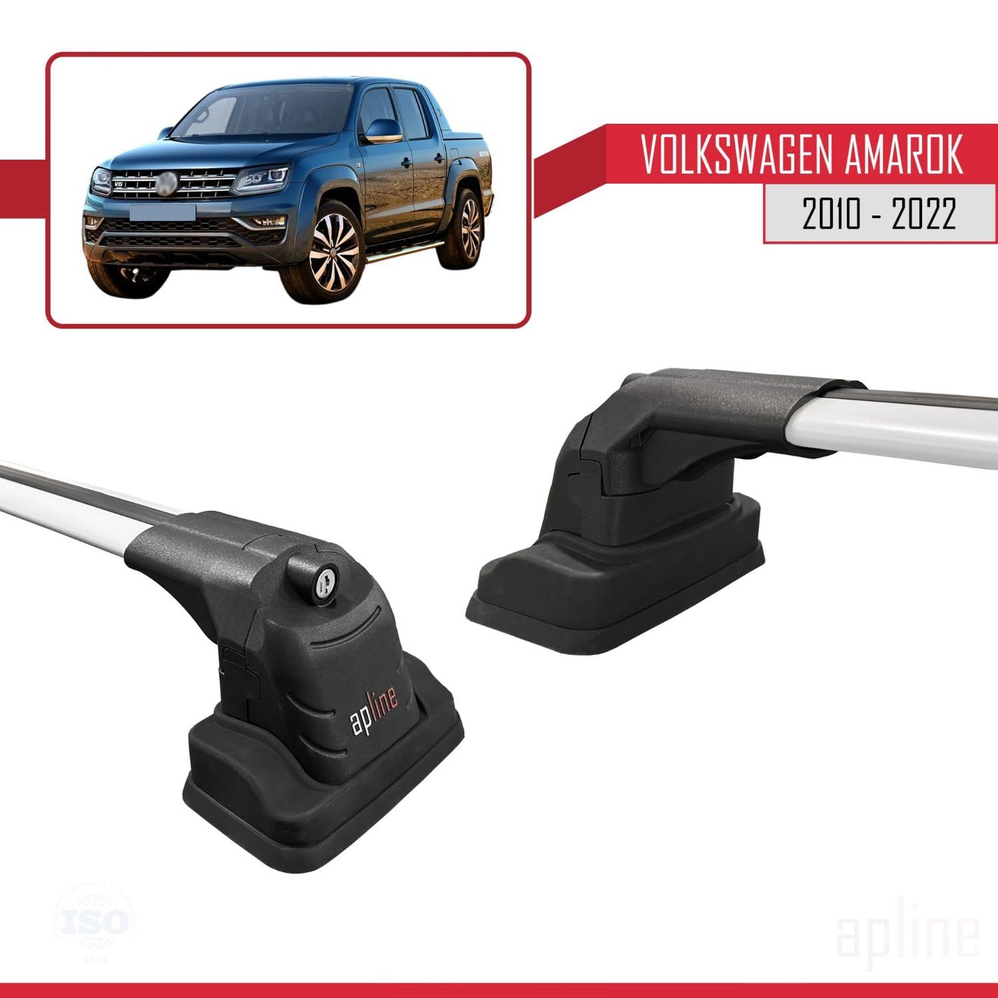 Compatible with Volkswagen Amarok 2010-2022 ACE-3 Car Roof Rack Cross Bar Grey Aluminium 2 Bars