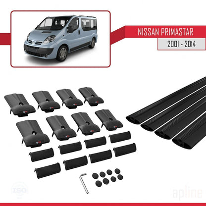 Compatible with Nissan Primastar 2001-2014 Fly Model Car Roof Rack Cross Bar Black Aluminium 4 Bars