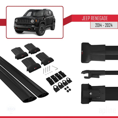 Compatible with Jeep Renegade (BU) 2014-2025 Fly Model Car Roof Rack Cross Bar Black Aluminium 2 Bars